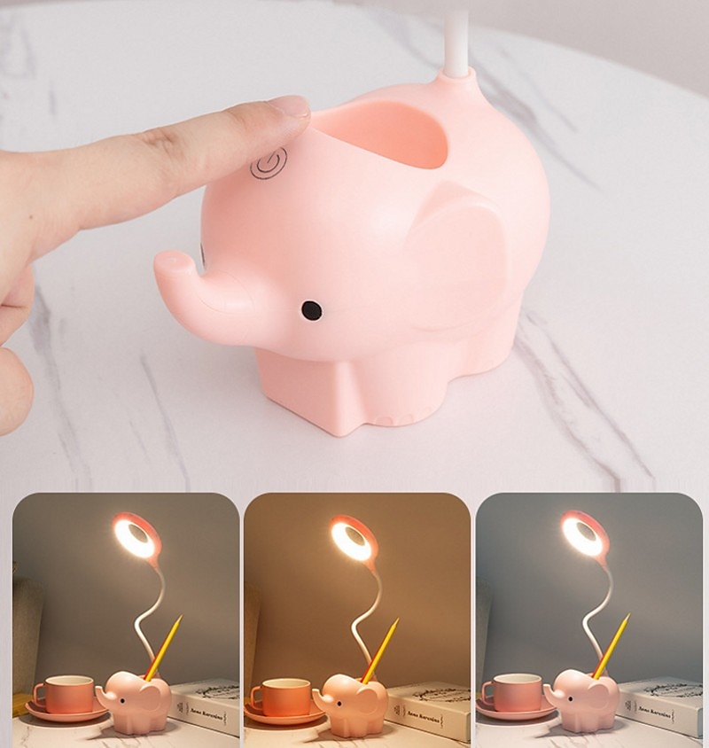 kreativ søt kjæledyr elefant dyr led skrivebordslampe usb ladeplugg plug-in dual-use 3-farger dimbart læringstilbehør lys søt nattbordslampe lærebordslampe nattlys 2025 - $17.49 –P4