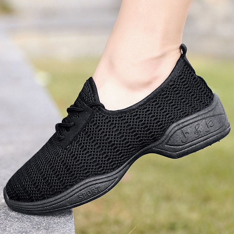Black Breathable Mesh Lace-Up Dance Shoes for Women – Lightweight Flexible Sole, Ideal for Jazz, Ballroom, and Latin Dance 2025 - $29.99 –P1