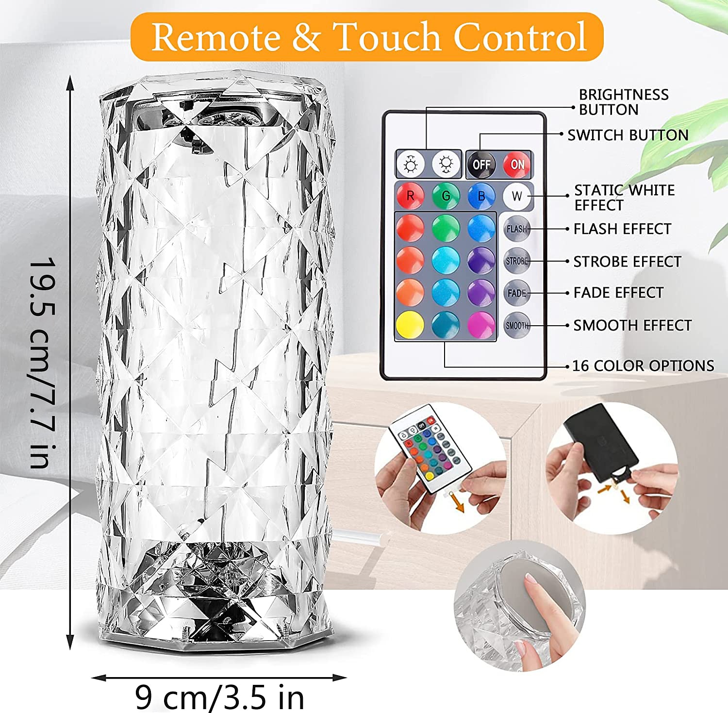 Crystal Table Lamp 16 Colors Change Touch Remote Control Modern Bedside Table Lamp USB Rechargeable Rose Desk Lamp Night Light for Valentines Bedroom Living Room Dinner Bar Decoration 2025 - $28.99 –P1
