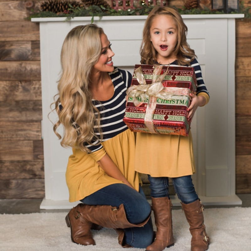 Mommy and Me T shirt Tops Striped Daily Yellow Rose Red Long Sleeve Active Matching Outfits 2026 - $24.99 –P3