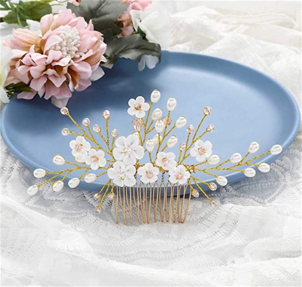 copricapo da sposa accessori per capelli in stile europeo e americano fatti a mano in morbida ceramica pettine per capelli con perle accessori da sposa del 2025 a $13.99 –P4
