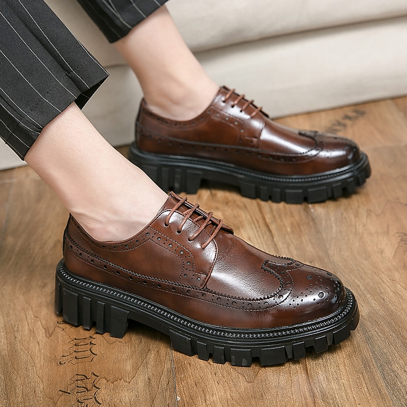pánská robustní podrážka hnědé boty z umělé kůže – stylový vintage oxford design s odolným běhounem pro běžné i formální nošení 2025 - $59.99 –P1