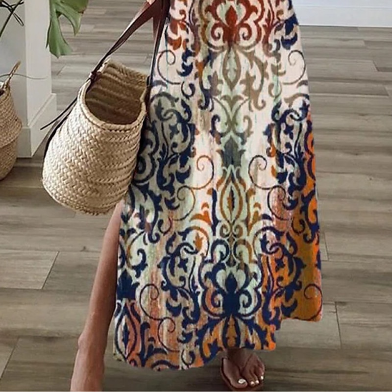 Kvinnors Maxi Klänning Avslappnad Klänning Skift Klänning Blommig Utomhus Semester Daglig Regular Fit Kort Ärmar V-hals Khaki Sommar Vår 2025 - $51.99 –P3