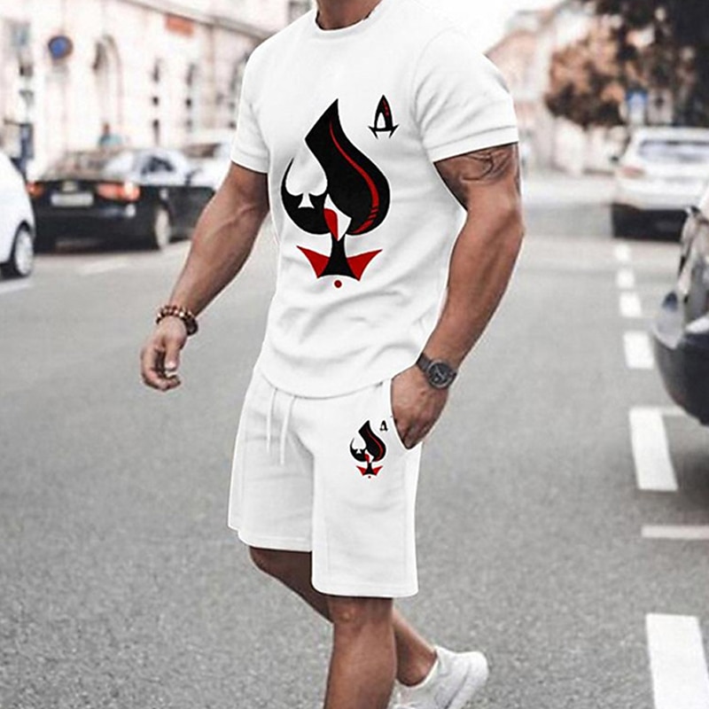 Herren Grafik Poker 2St T-Shirts-Sets Passende Sets Kurzarm Kurze Hosen Rundhalsausschnitt Mode Leicht Basic Straße Täglich Sport Druck Sommer Frühling Schwarz Weiß Gelb 2025 - $30.99 –P3