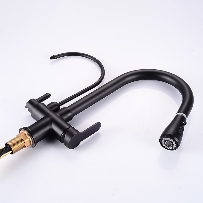 Rubinetto da cucina - Due manopole Un foro Galvanizzato / Finiture verniciate Estraibile / Canna alta / Acqua purificata Installazione centrale Contemporaneo moderno Kitchen Taps del 2025 a $161.99 –P9