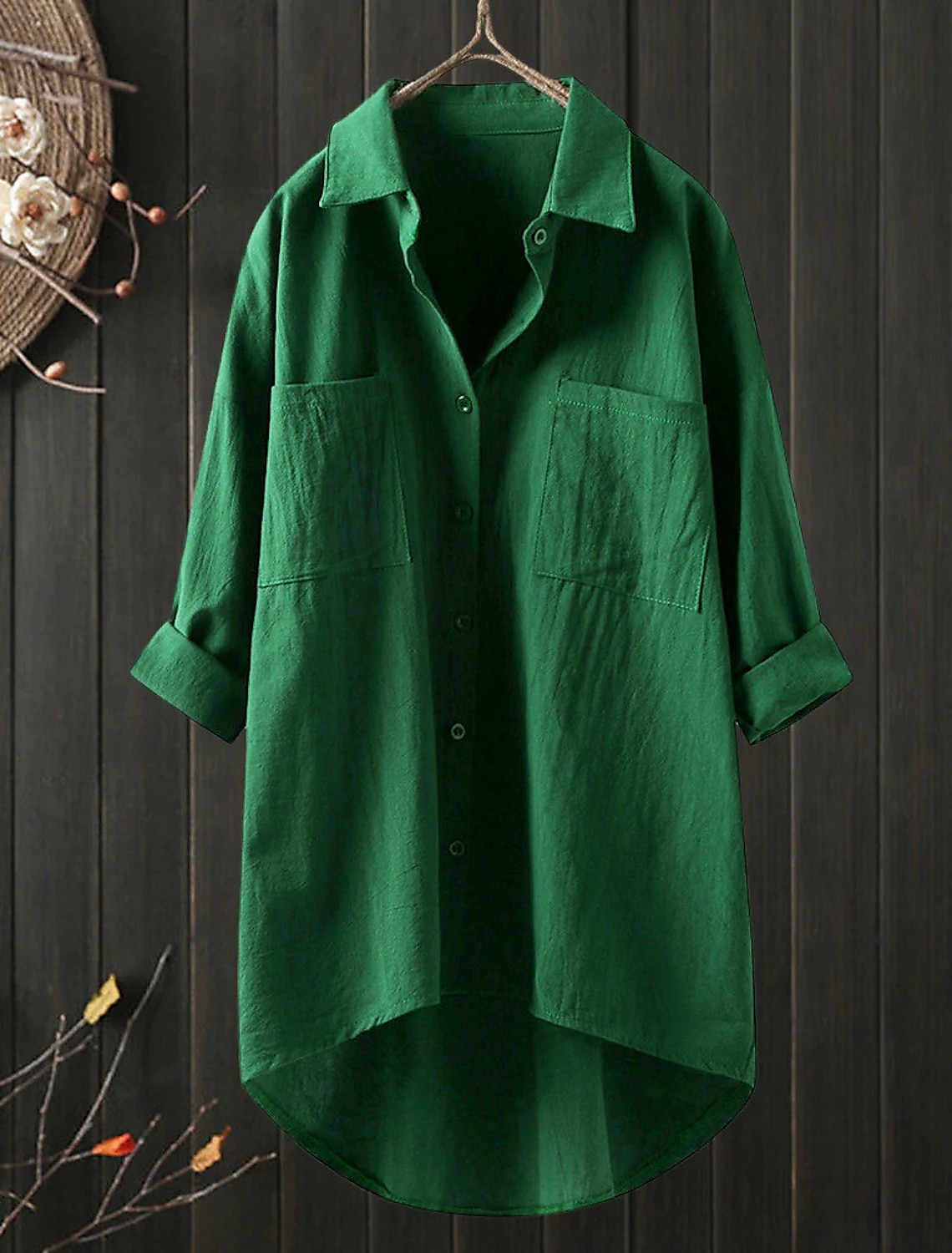 Femmes Chemise Chemises inspirées du lin Boutonner Chemisier Uni ancien Occasionnel manche longue Col de chemise Occasionnel Quotidien Week-end Patchwork Noir Blanche Bleu Vert Kaki de 2025 ? $29.99 –P3