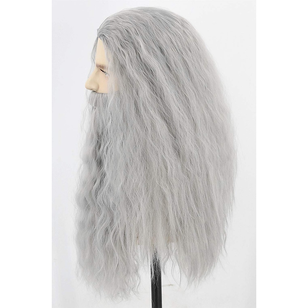 topcosplay herrperuk och skägg lång grå cosplayperuk 2025 - $32.99 -P7