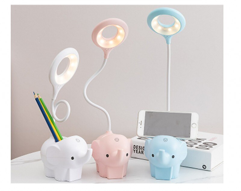 kreativ søt kjæledyr elefant dyr led skrivebordslampe usb ladeplugg plug-in dual-use 3-farger dimbart læringstilbehør lys søt nattbordslampe lærebordslampe nattlys 2025 - $17.49 –P10