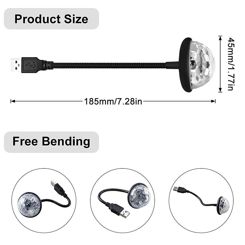 dj verlichting geluid party auto usb mini disco bal lichten rgb multi kleur auto sfeer kamer decoraties lamp magische stroboscoop 2026 - $14.99 –P2