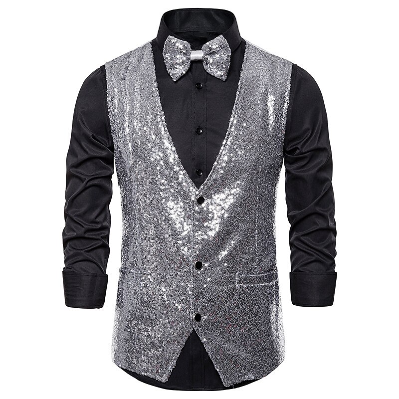 Herren Weste Hochzeit Party Party / Abend Ausgehen Strassenmode Brautkleider schlicht Frühling Herbst Tasche Polyester warm halten Schnelltrocknend Feste Farbe Einreihiger Verschluss V Ausschnitt 2025 - $39.99 –P8