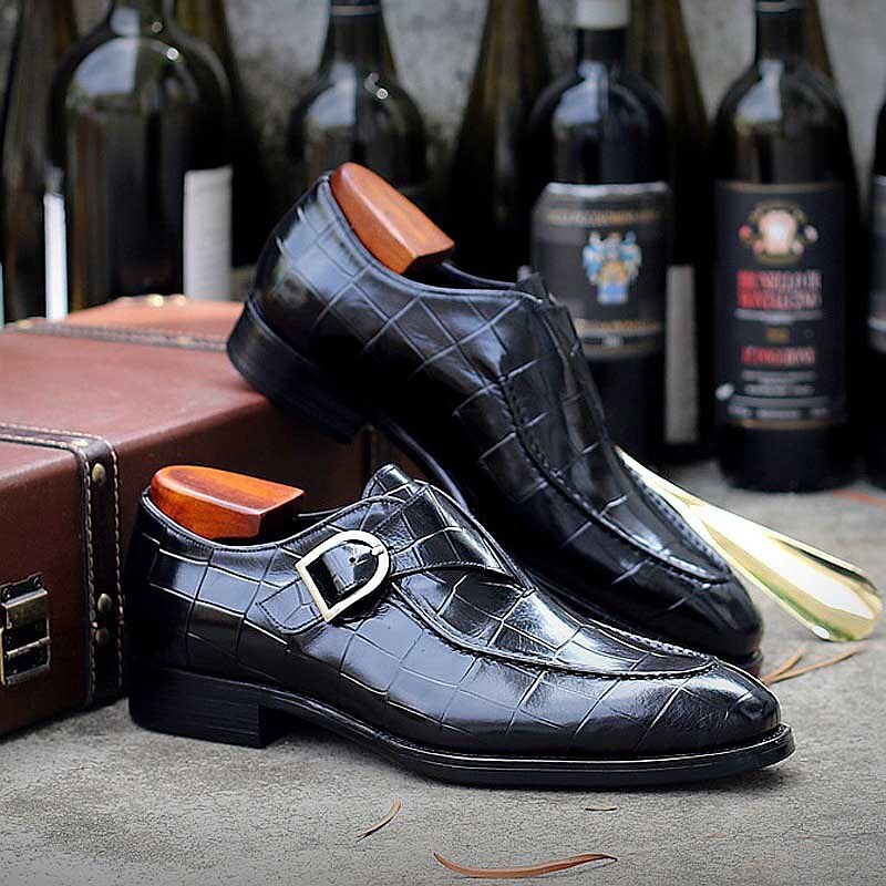 Burgunderrote Monkstrap-Schuhe aus Kunstleder mit Krokodilmuster für Herren – elegantes, formelles Schuhwerk mit Schnallendesign für Hochzeiten, das Business und besondere Anlässe 2025 - $46.99 –P8