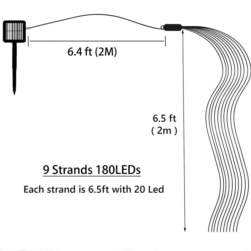 luciole solaire bouquet lumières de jardin extérieur cascade guirlande lumineuse 2m 180leds avec 8 modes clignotants pour patio décoration de fête de mariage arbre de noël el 5mm blanc chaud blanc de 2025 ? $26.99 –P1