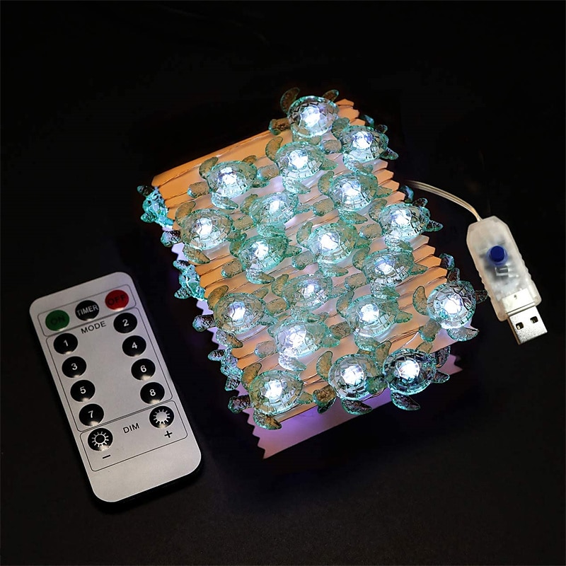 Guirlande lumineuse décorative tortue de mer 5.7m 40leds usb plug-in fil de cuivre argenté guirlande lumineuse thème plage pour projets de décoration intérieure extérieure (télécommande blanc froid de 2025 ? $26.99 –P2