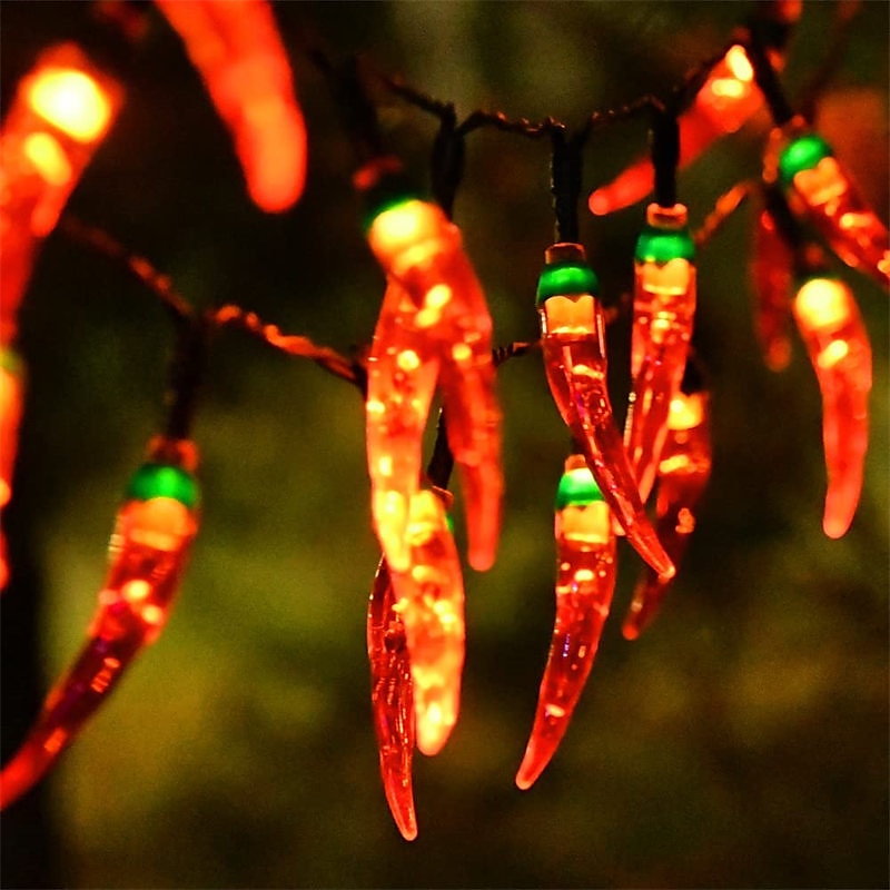 5/6.5/7m lumini solare pentru gradina ardei iute in aer liber lumini snur de ardei iute roșu-impermeabil led bucătărie lumini decorative de Crăciun pentru grădină gazon curte curte petrecere decor 2025 - $14.99 –P2