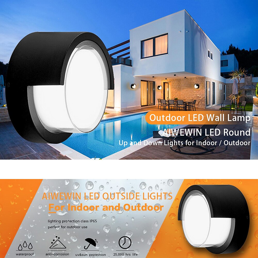 Outdoor Wall Lamp Porch Lamp 12W LED Matte Black Exterior Wall Lamp 3 Colors Can be Changed Suitable for Installing Wall Courtyard Lamp Garage Aisle Backyard Garden AC85-265V 2025 - $82.99 –P3
