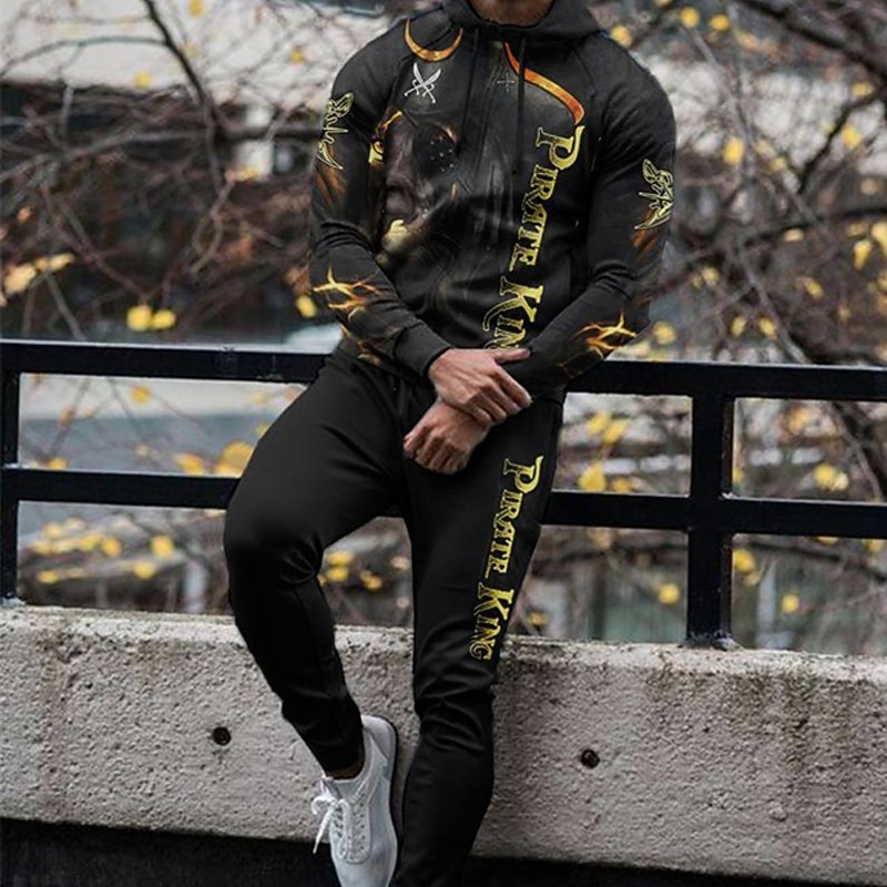 Voor heren Trainingspak Truien instellen Geel Donkergrijs Bruin Zwart Capuchon Grafisch dier 2-stuks Afdrukken Sport & Outdoor Casual Sport 3D-afdrukken Basic Streetwear Sportkleding Herfst Lente 2026 - $32.99 –P3