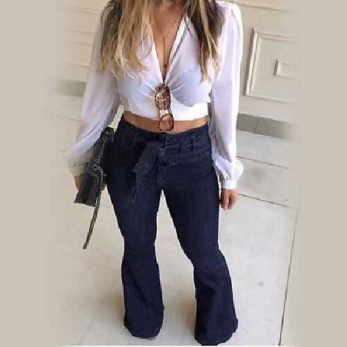 Women‘s Flare Jeans Bootcut Full Length Denim Faux Denim Micro-elastic Mid Waist Fashion Work Casual Black Blue S M 2023 - US $34.99 –P4