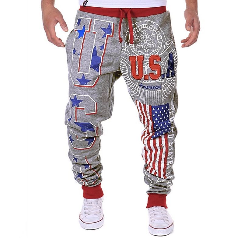 Men's Sweatpants Joggers Trousers Chinos Drawstring Elastic Waist Letter National Flag Full Length Weekend Basic Black Navy Blue Micro-elastic 2025 - $16.49 –P4