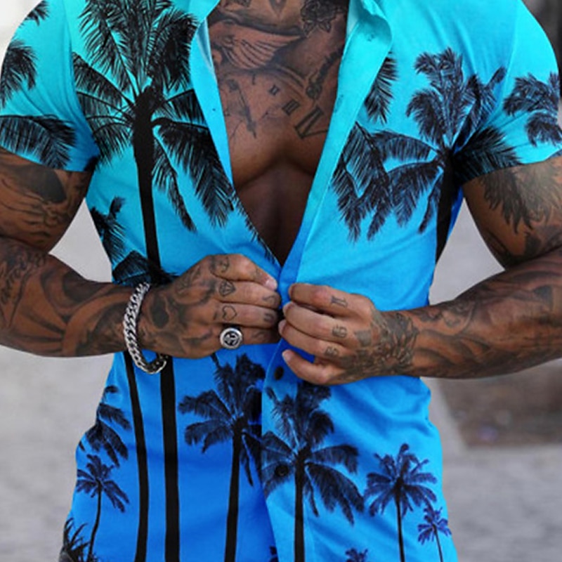 Herr Grafisk Palmträd Tropiska växter Skjorta Hawaii skjorta Aloha skjorta Kortärmad Skjorta Nedvikt Mode Designer Ledigt Gata Dagligen Helgdag Havsblått Gul Purpur 3D-tryck S M L 2025 - $24.99 –P2