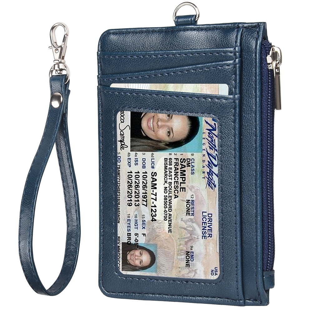 Leather Credit Card Holder Men Women Rfid Business ID Badge Case Porte Bus Card Pass Name Card Cover Slim Wallet With Lanyard 2025 - $18.99 –P1