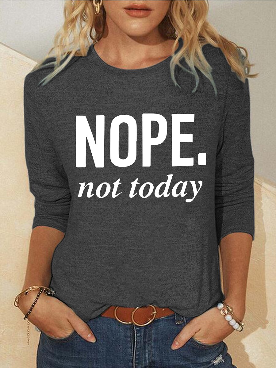 Women's Blouse Basic Letter Basic Round Neck Regular Fall Green Blue Dark Pink Khaki Dark Gray 2025 - $11.99 –P2