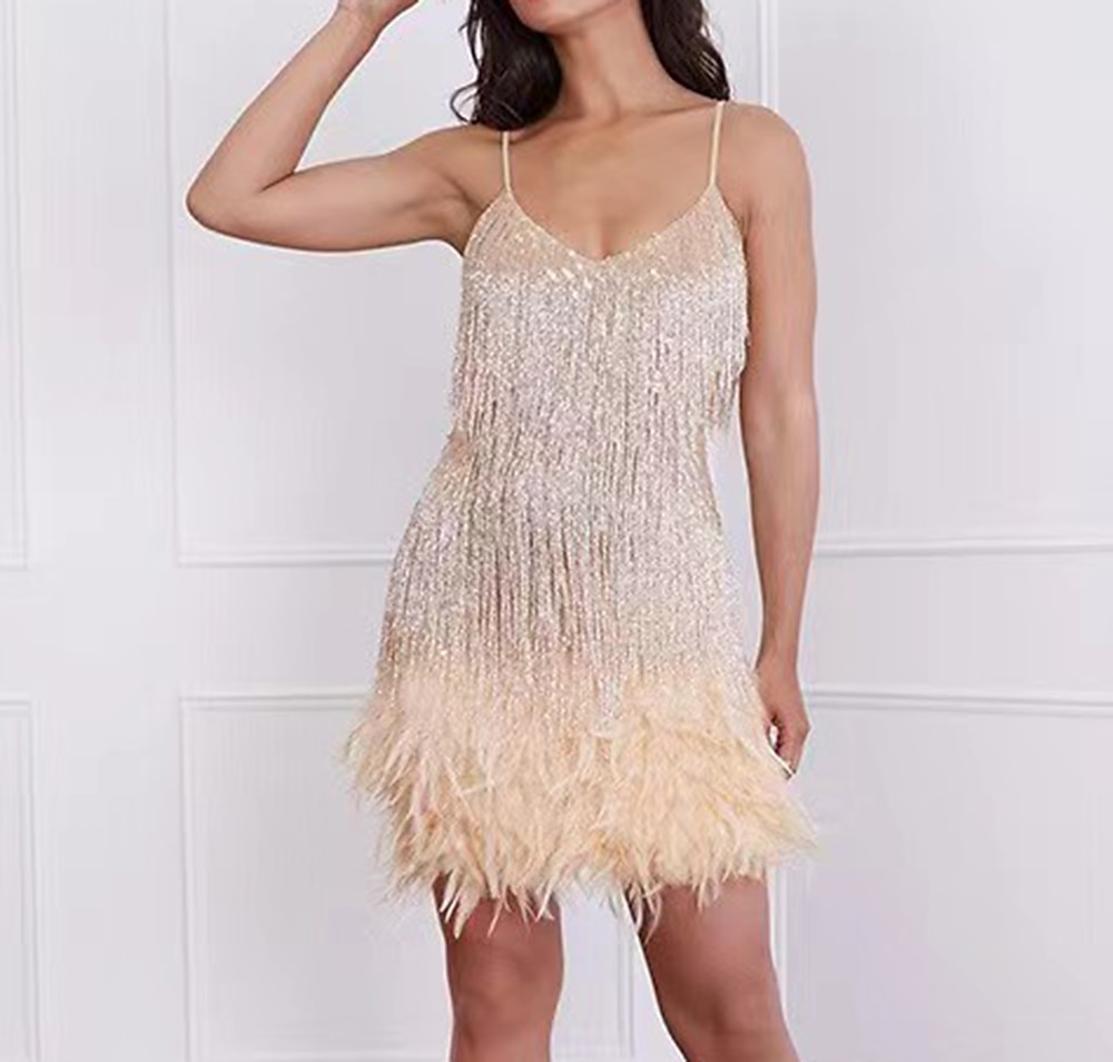 Glada 20-talet 1920-talet Flapper-klänning Klänningar Den store Gatsby Tofs Fjäder Tofs Fjädrar Dam Maskerad Bröllop Bröllopsgäst Fest / afton Vuxen Klänning Hemkomstklänningar 2025 - $46.99 –P6