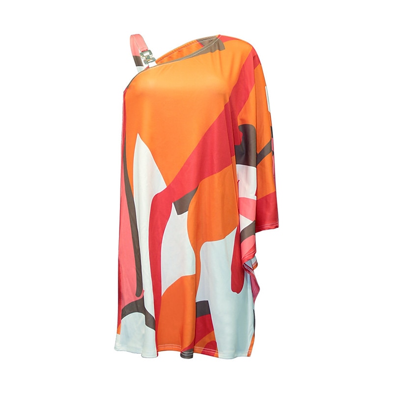Dam Kort miniklänning Mini klänning Vardagsklänning Skiftklänning Mode Ledigt Utomhus Semester Dagligen Lös passning Blommig Geometrisk Långärmad Enaxlad Vit Orange Sommar Vår 2025 - $25.99 –P3