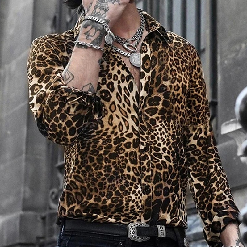 Herren Leopard Hemd Knopfhemd Langarm Designer Atmungsaktiv Komfortabel Täglich Wochenende Frühling & Herbst Umlegekragen Button-Down Hellrosa Blau Braun Grün Grau 2025 - $25.99 –P2
