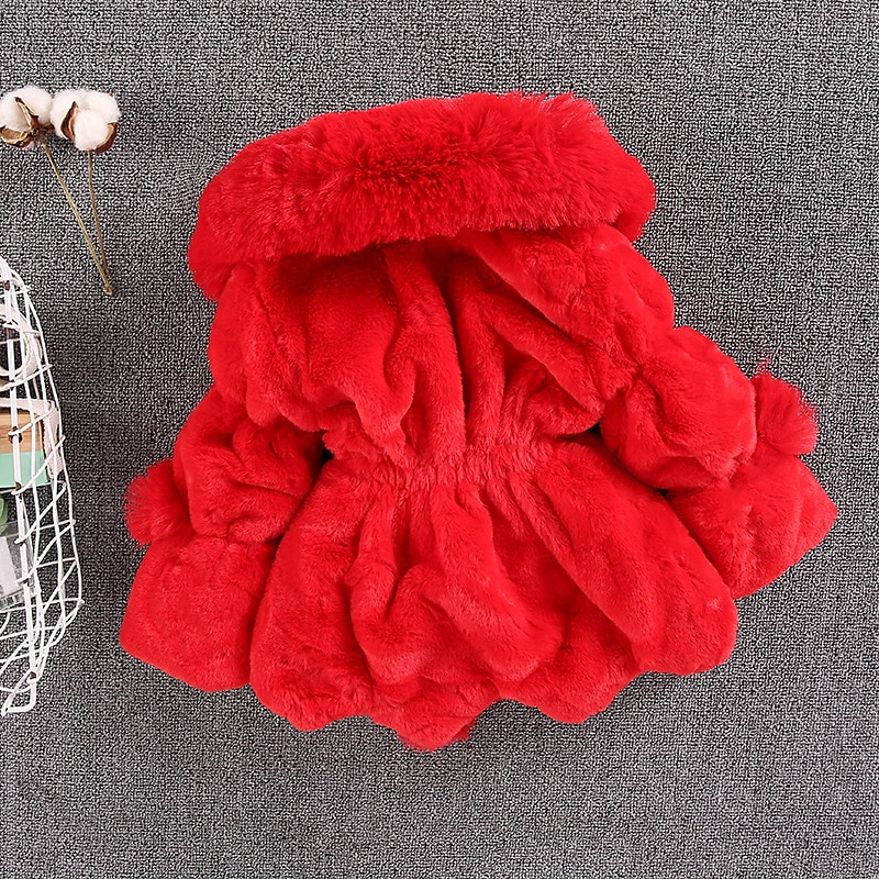 Kinderen Voor meisjes Jas van imitatiebont Effen Kleur Actief Veters School jas bovenkleding 2-8 jaar Winter Zwart Wit Rood 2025 - $28.99 –P6