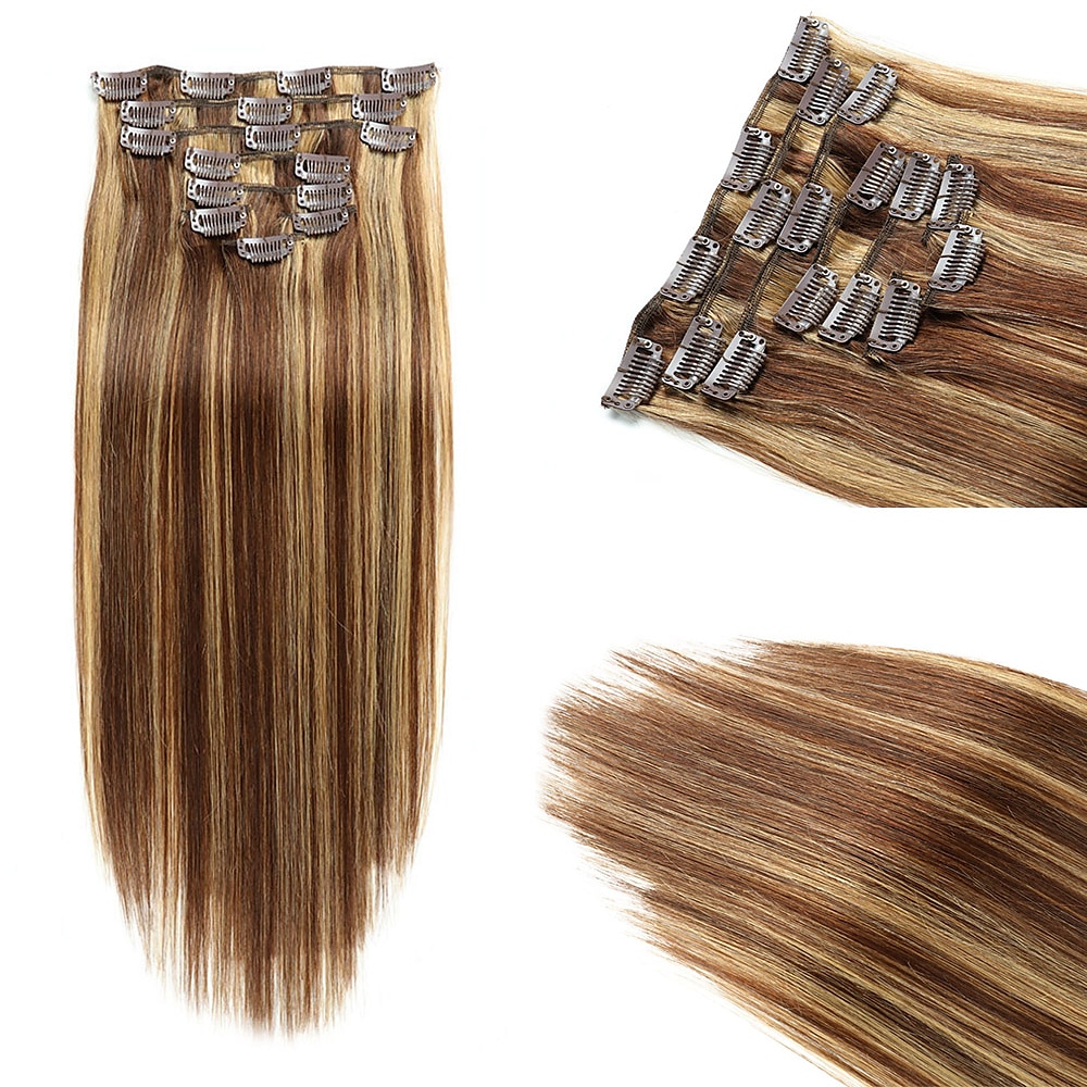Clip In Hair Extensions Human Hair 8pcs Pack Straight Natural Color Hair Extensions 2025 - $120.99 –P2