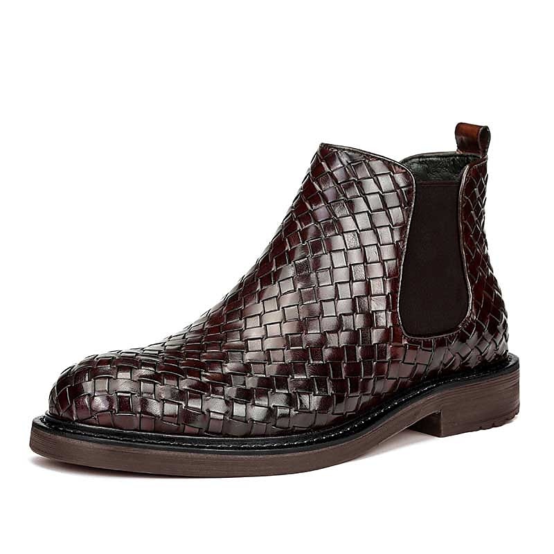 Chelsea-Stiefel aus gewebtem Kunstleder für Herren – stilvolle schwarze Schlupfstiefeletten mit elastischen Seiteneinsätzen 2025 - $54.99 –P1