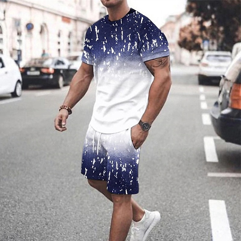 Pánské Grafika Spád 2ks Sady odpališť Sada triček Krátký rukáv Krátké kalhoty Tričkový Módní Lehký Základní ulice Denní Sport Tisk Léto Jaro Námořnická modř Trávová zelená Tmavě šedá 2025 - $13.99 –P3