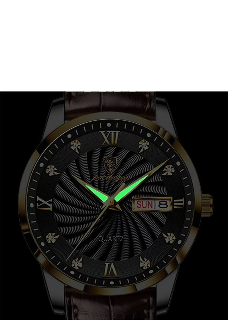 Miesten kvartsikello muoti luksus rento miesten analoginen rannekello nahkaremmi kalenteri päivämäärä viikko hehkuva vedenpitävä kvartsikellot 2025 - $22.99 –P6