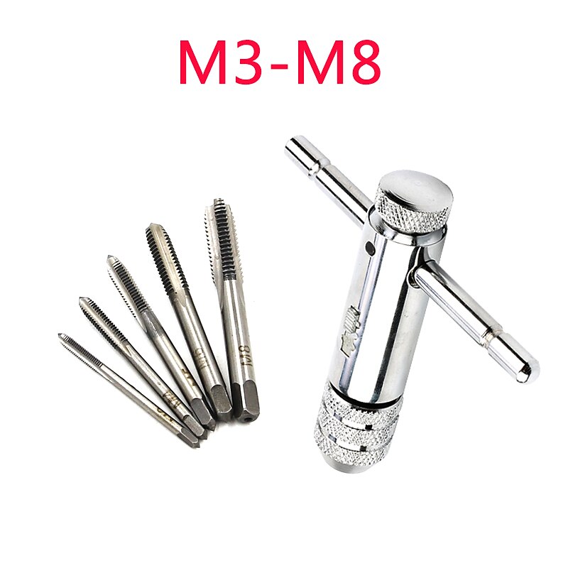 Adjustable Silver T-Handle Ratchet Tap Holder Wrench with 5pcs M3-M8  Machine Screw Thread Metric Plug T-shaped Tap 2025 - $8.99 –P4