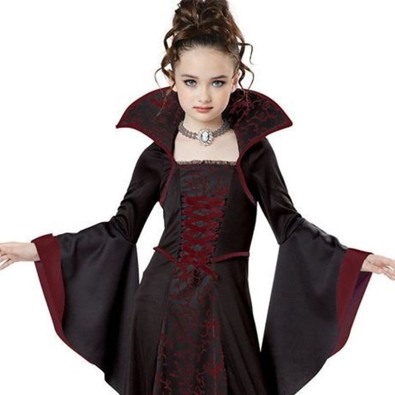kinderkleidung Mädchen Kleid Graphic Hexenkostüm für Kinder Langarm Party Halloween Bedruckt Basic Kostüm Baumwolle Asymmetrisch A Linie Kleid Sommer Frühling Herbst 4-12 Jahre Weiß Wein 2025 - $22.99 –P4
