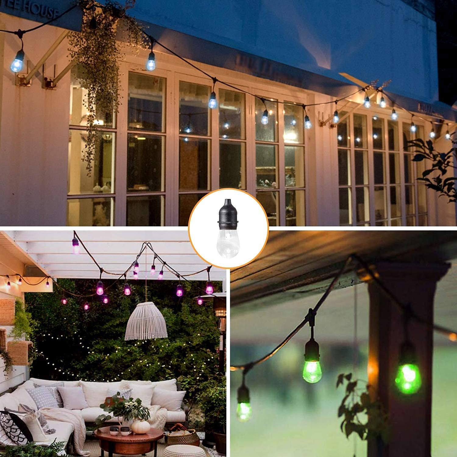 Globo corda luzes 15m 15leds ao ar livre rgb mudança de cor 0.5w s14 edison lâmpadas de plástico inquebráveis ip65 à prova d'água com controle remoto adequado para quintal varanda café quintal jardim de 2026 por $115.99 –P7