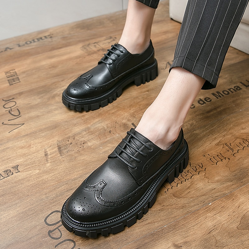 pánská robustní podrážka hnědé boty z umělé kůže – stylový vintage oxford design s odolným běhounem pro běžné i formální nošení 2025 - $59.99 –P12