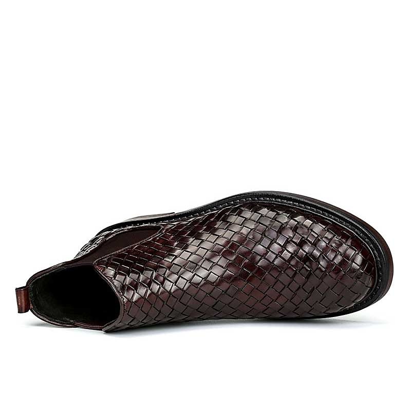 Chelsea-Stiefel aus gewebtem Kunstleder für Herren – stilvolle schwarze Schlupfstiefeletten mit elastischen Seiteneinsätzen 2025 - $54.99 –P4
