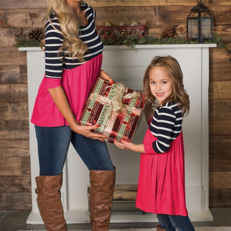 Mommy and Me T shirt Tops Striped Daily Yellow Rose Red Long Sleeve Active Matching Outfits 2026 - $24.99 –P1