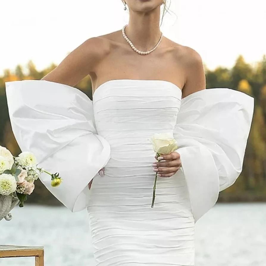 Damesomslag Bolero Bruids Wraps Wraps voor bruiloftsgasten Romantisch Bruids Korte mouw Satijn Bruiloftsomslagen Met Strik Voor Bruiloft Alle seizoenen 2025 - $32.99 –P2