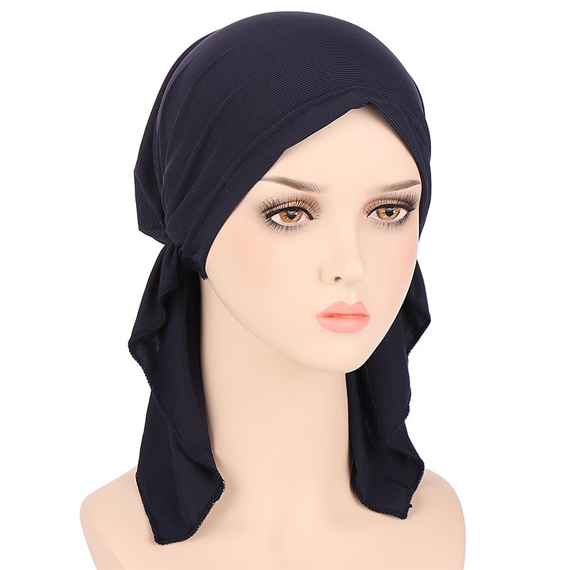 nuovo elastico di colore solido avvolgere la testa della sciarpa cappelli musulmano turbante cofano per le donne interno del cappello del hijab moda femminile turbanti cappellini del 2025 a $9.49 –P7