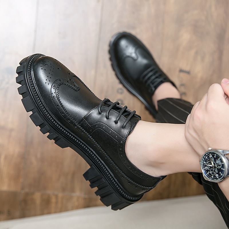 pánská robustní podrážka hnědé boty z umělé kůže – stylový vintage oxford design s odolným běhounem pro běžné i formální nošení 2025 - $59.99 –P14