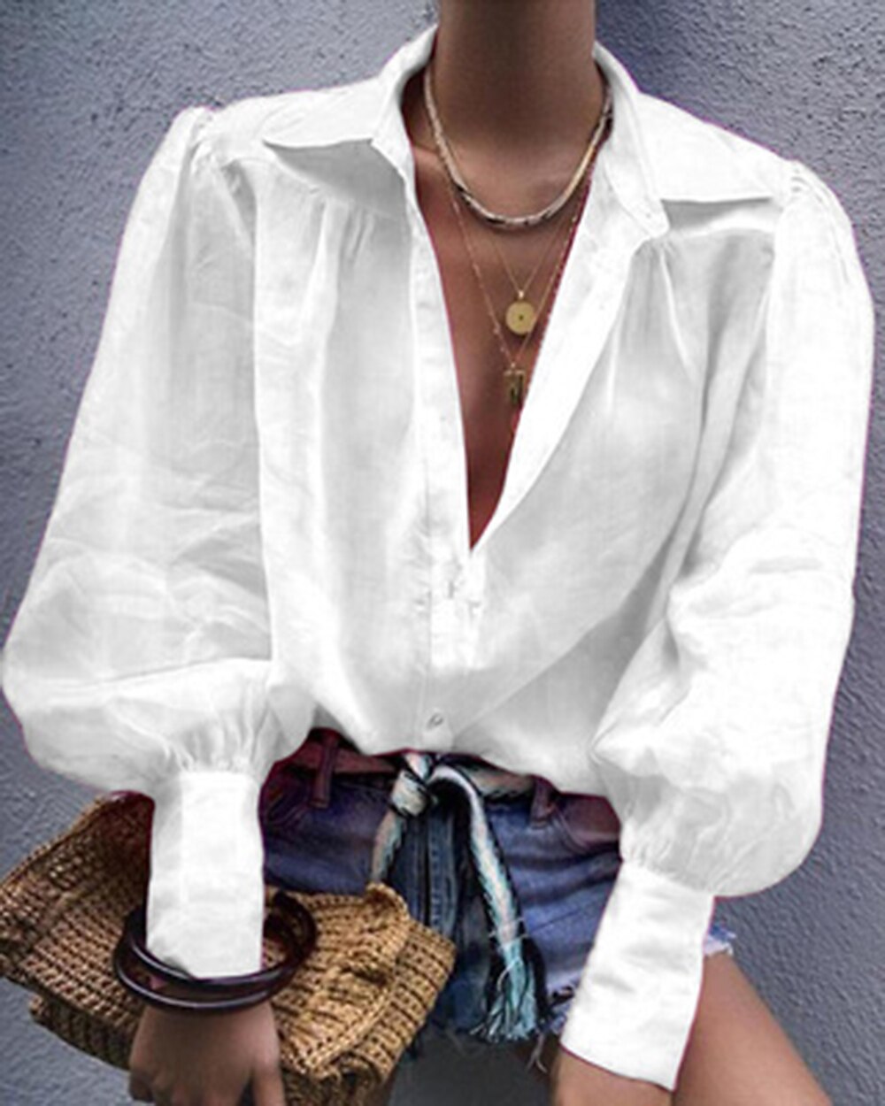 Femme Chemise Chemisier Plein Vêtement de rue Décontractées manche longue Col de Chemise Hauts réguliers Bureau Travail Entreprise Boutons Noir Blanche Rose Claire Orange Vert Printemps Automne de 2025 ? $21.99 –P1