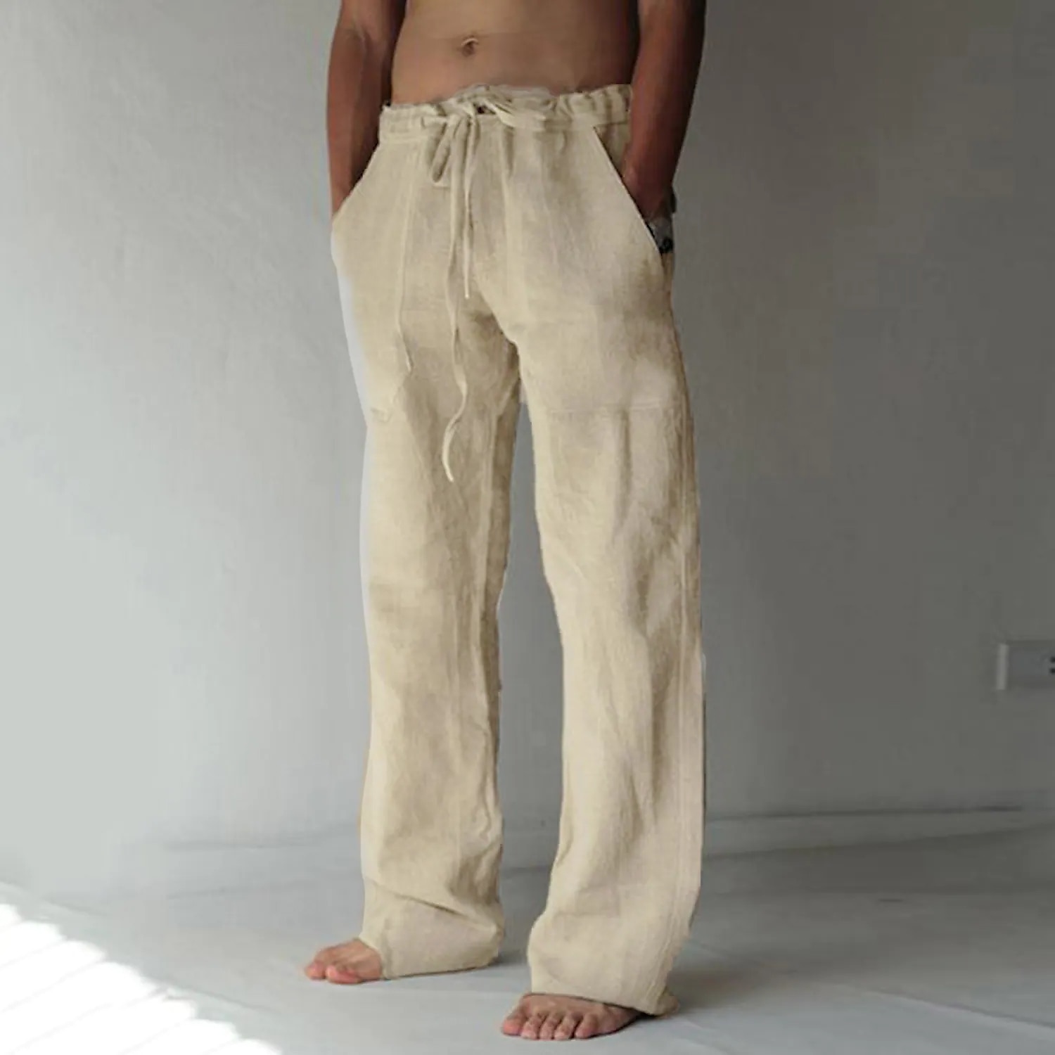 Men's Linen Pants Trousers Summer Pants Beach Pants Pocket Drawstring  Elastic Waist Plain Comfort Breathable Casual Daily Holiday Linen / Cotton  Blend Streetwea… | Mens linen pants, Linen pants, Linen beach pants