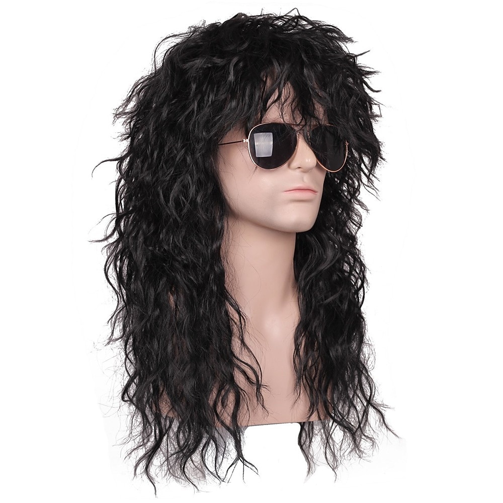 Funny mens Carnival costume Wig Mens 70s 80s Long Curly Black Rocker Costume Wig Halloween Wigs 2025 - $21.99 –P2