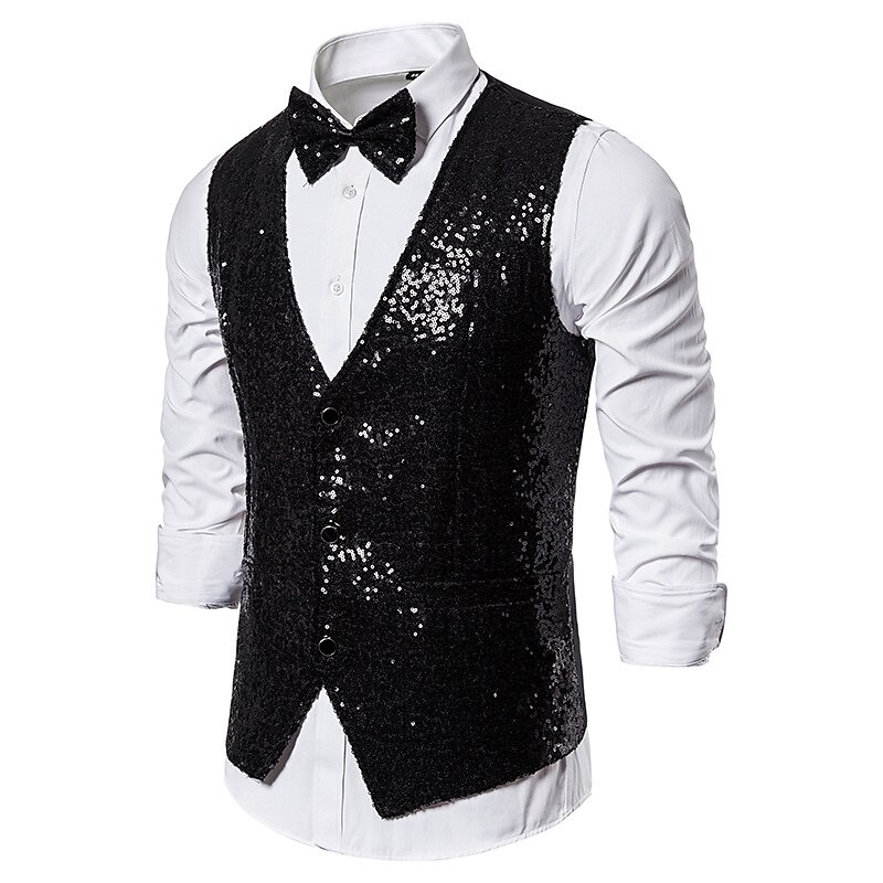 Herren Weste Hochzeit Party Party / Abend Ausgehen Strassenmode Brautkleider schlicht Frühling Herbst Tasche Polyester warm halten Schnelltrocknend Feste Farbe Einreihiger Verschluss V Ausschnitt 2025 - $39.99 –P15