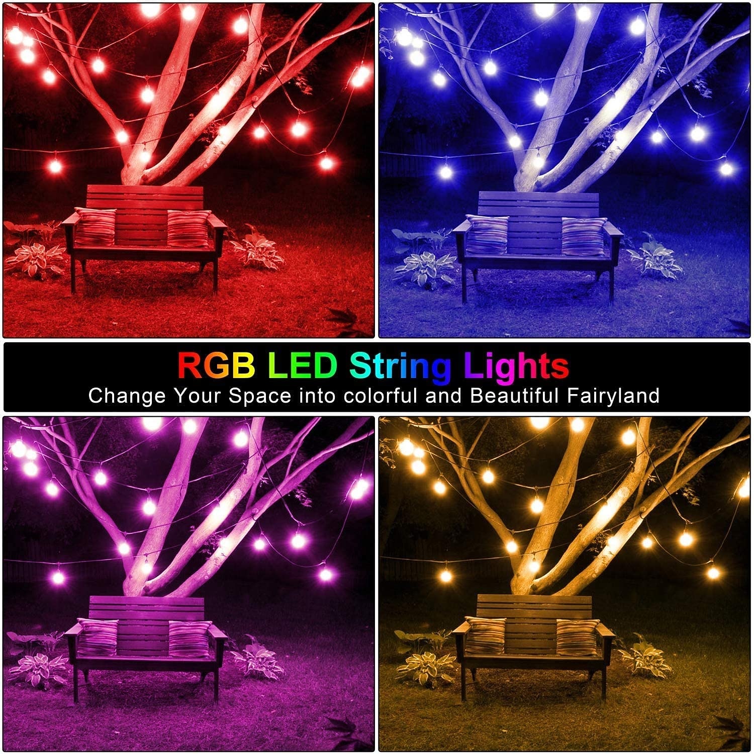 Globe String Lights 15m 15LEDs Outdoor RGB Color Changing 0.5W S14 Edison Shatterproof Plastic Bulbs IP65 Waterproof with Remote Control Suitable for Yard Porch Cafe Backyard Garden 2026 - $115.99 –P11