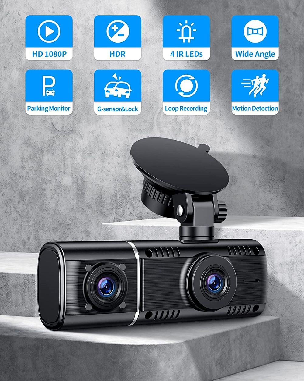 Dual Dash Cam Front and Inside 1080P Dash Camera for Cars IR Night Vision  Car Camera for Taxi Accident Lock Parking Monitor 2 Mounting Options 64GB  SD