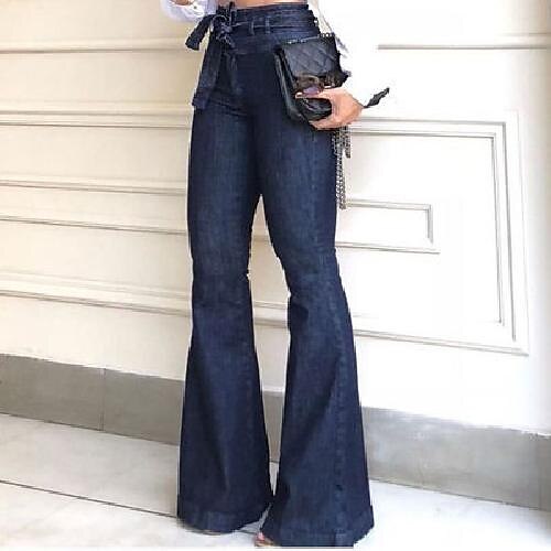 Women‘s Flare Jeans Bootcut Full Length Denim Faux Denim Micro-elastic Mid Waist Fashion Work Casual Black Blue S M 2023 - US $34.99 –P5