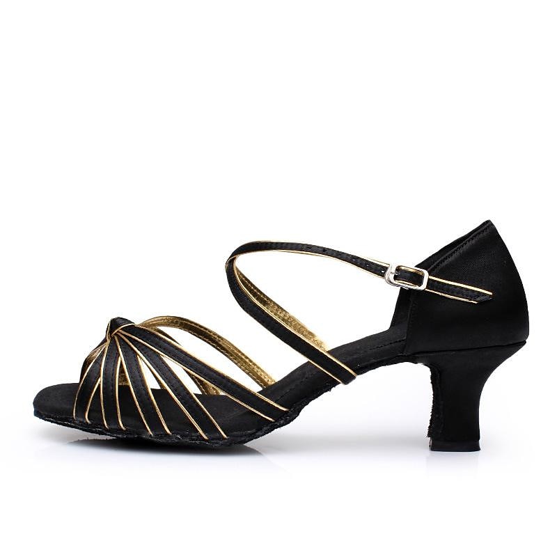chaussures de danse à lanières en satin doré pour femmes, chaussures de salon à bout ouvert pour spectacles de danse latine et de salsa de 2025 ? $24.99 –P5